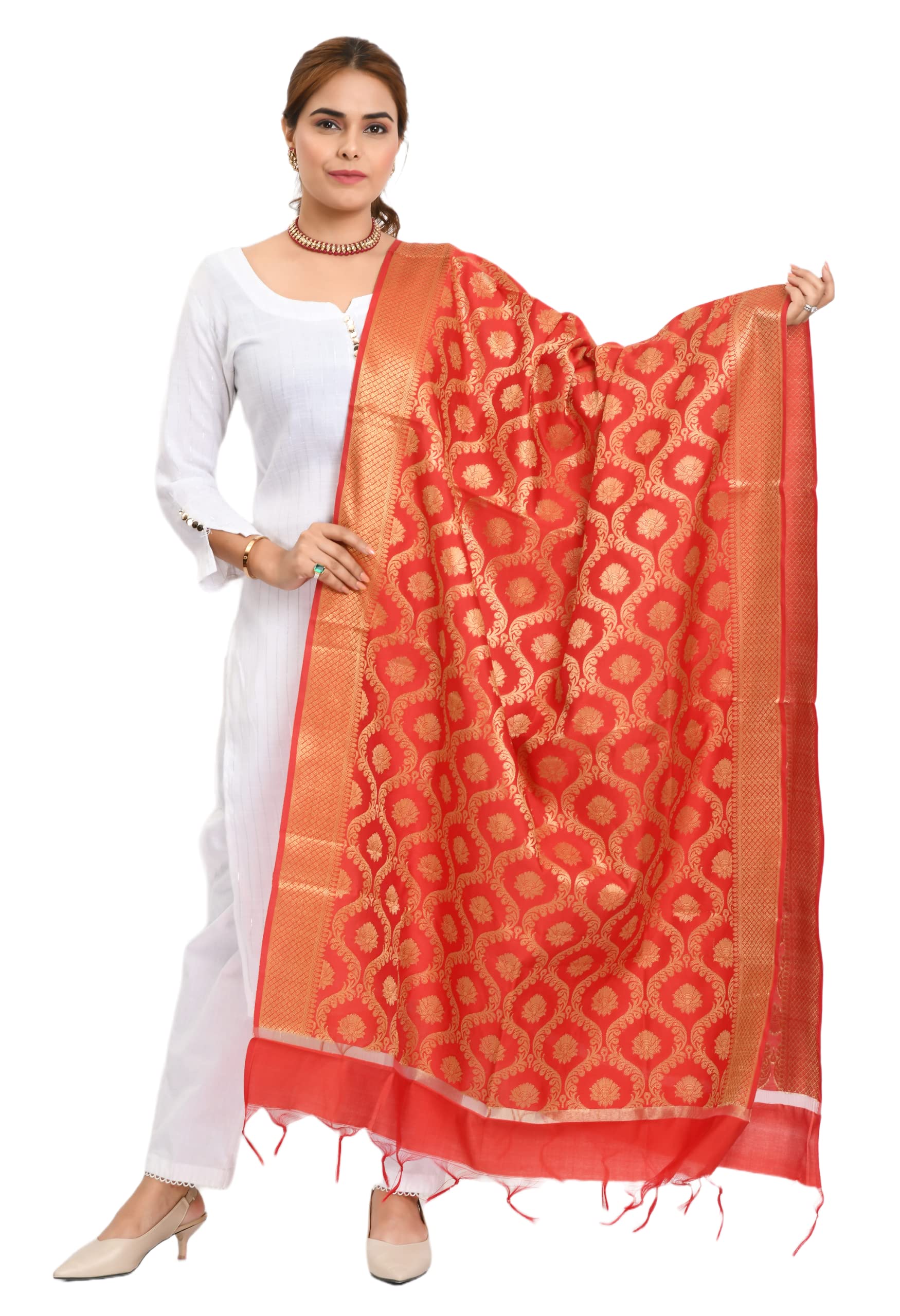 moeza Women's Red & Gold Toned Woven Design Banarasi Silk Dupatta, Pack of 1, MFD0159-picture-40