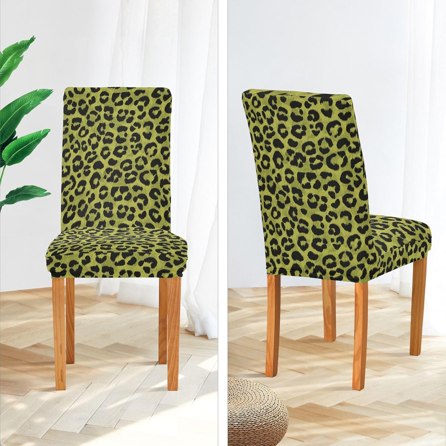 ALAZA Chair Covers for Dining Room, Leopard Cheetah Green Animal Skin Stretch Chair Cover Sets Chair Protector Removable Washable for Ktichen Restaurant Hotel