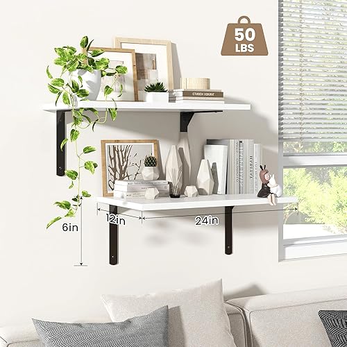 Miniatura 4 de Fun Memories Estantes flotantes para pared, estantes flotantes de 12 pulgadas de profundidad, juego de 2, estante montado en la pared con soportes