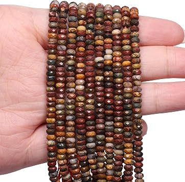 115PCS Picasso Jasper Faceted Rondelle Stone Beads, 2x4mm Natural Abacus Disk Gemstone Beads for Jewelry Making, DIY, Bracelet Necklace Earrings and Craft Supplies Making