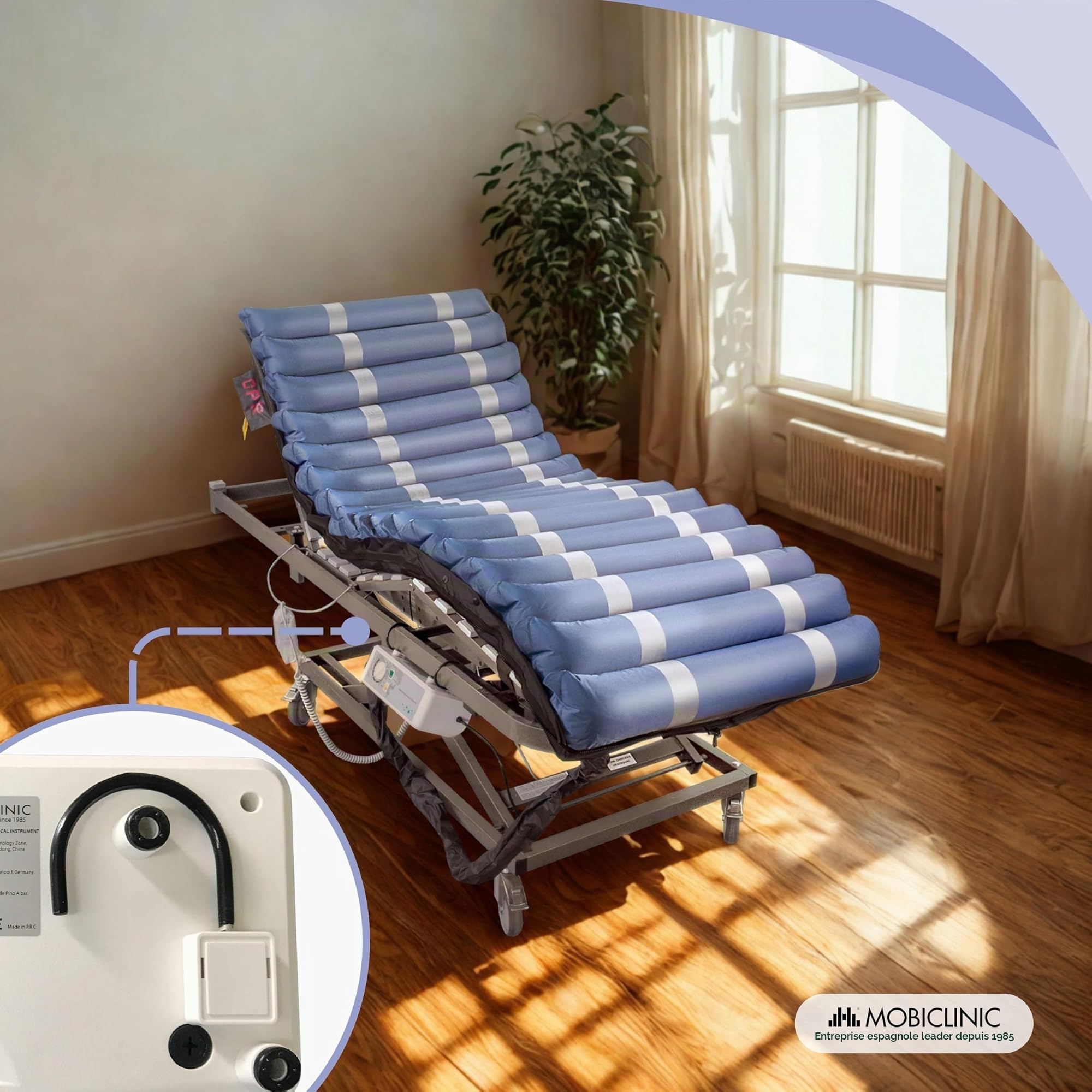 Mobiclinic® Pro, Matelas Anti-escarres, Compresseur Silencieux, 198x86x12, 8cm, Mobi 3, Alternatif, Télécommande et Alarme, Facile à Nettoyer, Cellule de Rechange, Jusqu'à 135 kg