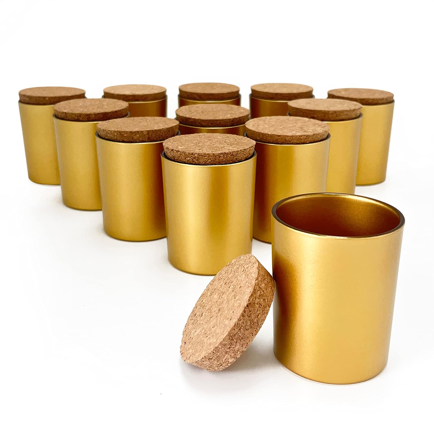 DCS 8 Oz Puebla Glass Tumbler/Jar Gold with Cork Lid 12pkFor Candle