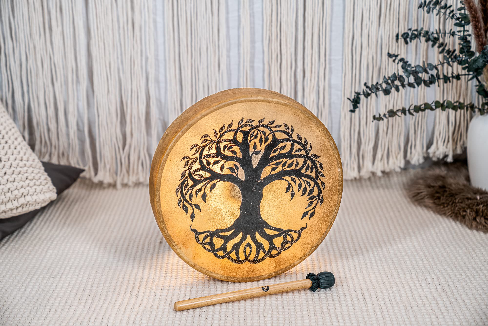 Sonic Energy Frame Drum 15 Pollici – Tree of Life – Tamburo a mano per meditazione, viaggi sonori, percussioni – Strumento sciamanico con pelle di bufalo – incluso battente (HOD15-TOL)