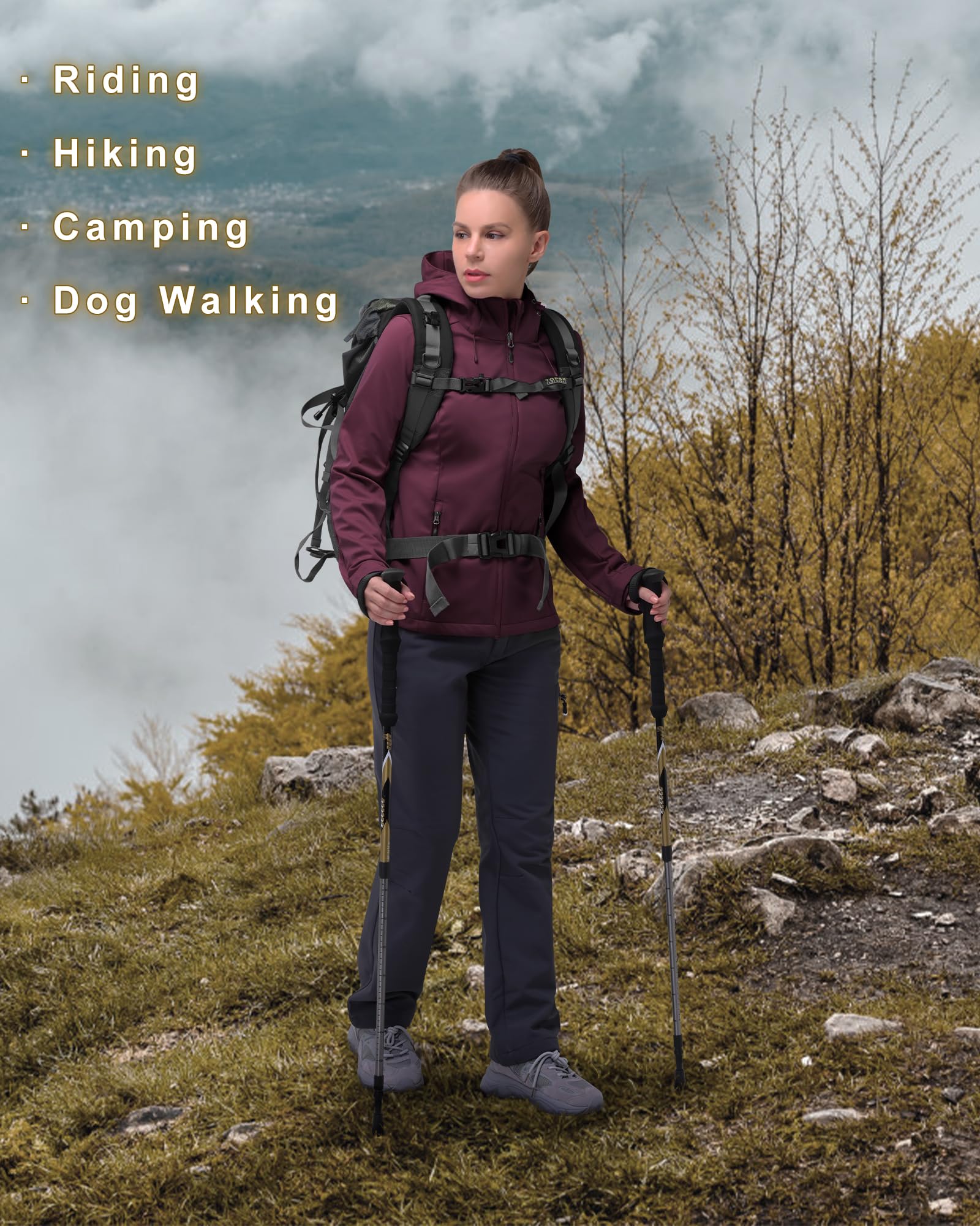 33,000ft Giacca softshell da donna, impermeabile, antivento, traspirante, da corsa, leggera, con cappuccio, per corsa, ciclismo, escursionismo, primavera, autunno