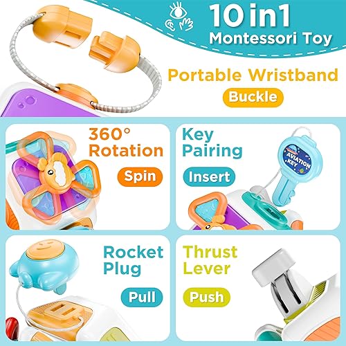 Miniatura 4 de iPlay, iLearn Cubo de tablero 10 en 1 para bebé, juguete sensorial Montessori para niños pequeños de 1 a 3 años, asiento de automóvil para niños,