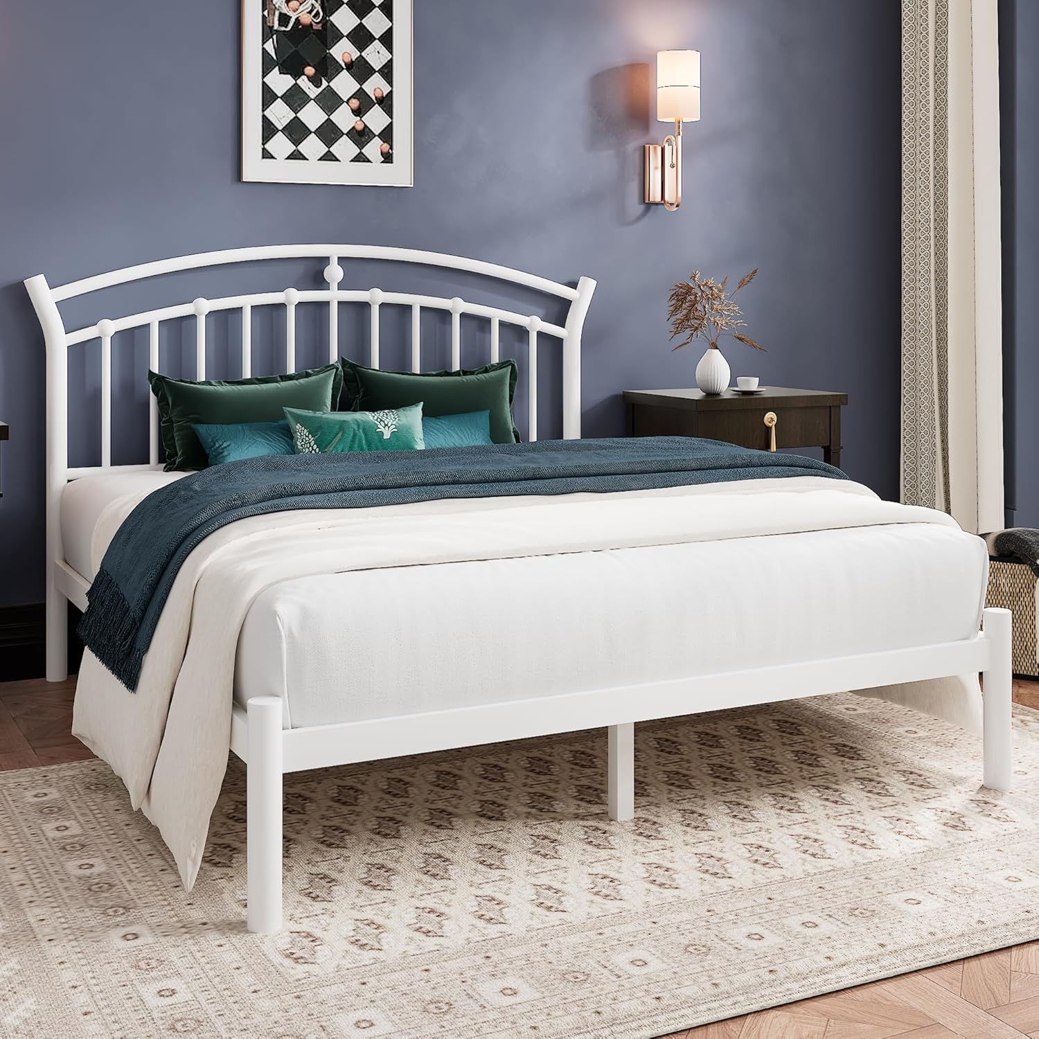 Einhomn Queen Bed Frame, White Metal Bed Frame with 12" Under-Bed Storage, Heavy Duty Steel Slat Support, No Box Spring Needed, Easy Assembly, Noise-Free
