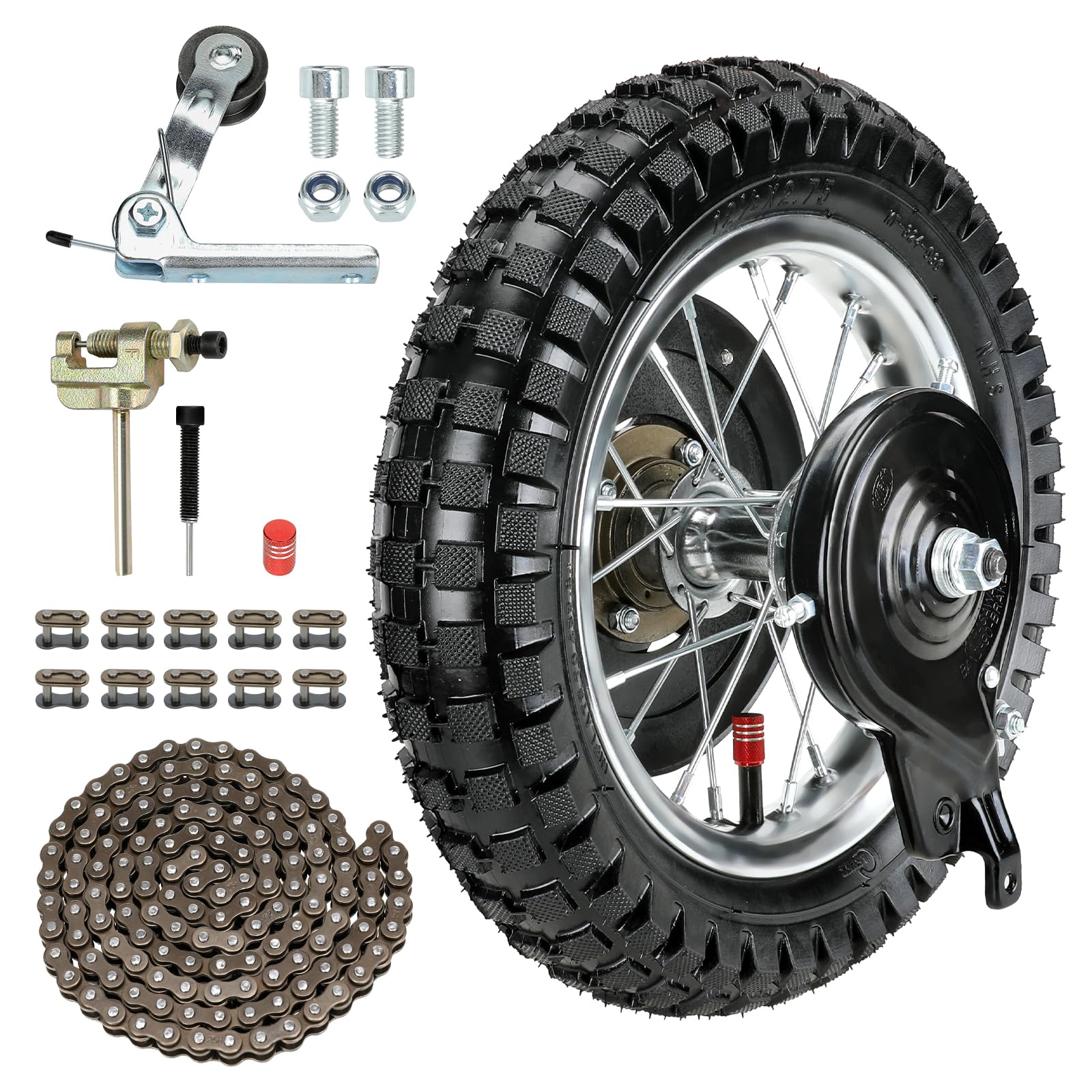Photo 1 of XIKOBY 12-1/2 x 2.75 12.5x2.75 Rear Wheel Assembly Replacement for Razor MX350 MX400 Dirt Rocket with Knobby Street Tire Rim Inner Tube 25H 132 Link Dirt Bike Part