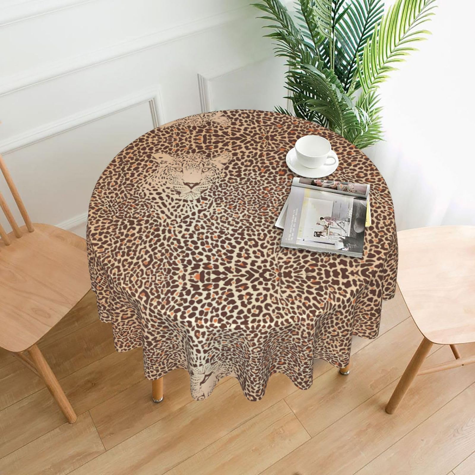 Hjfczh Black Funny Leopard Skins Prints Round Table Throw 60 Inch - Waterproof Table Cover - Soft & Wrinkle Resistant Decor Layer For Dinners, Parties & Everyday Use