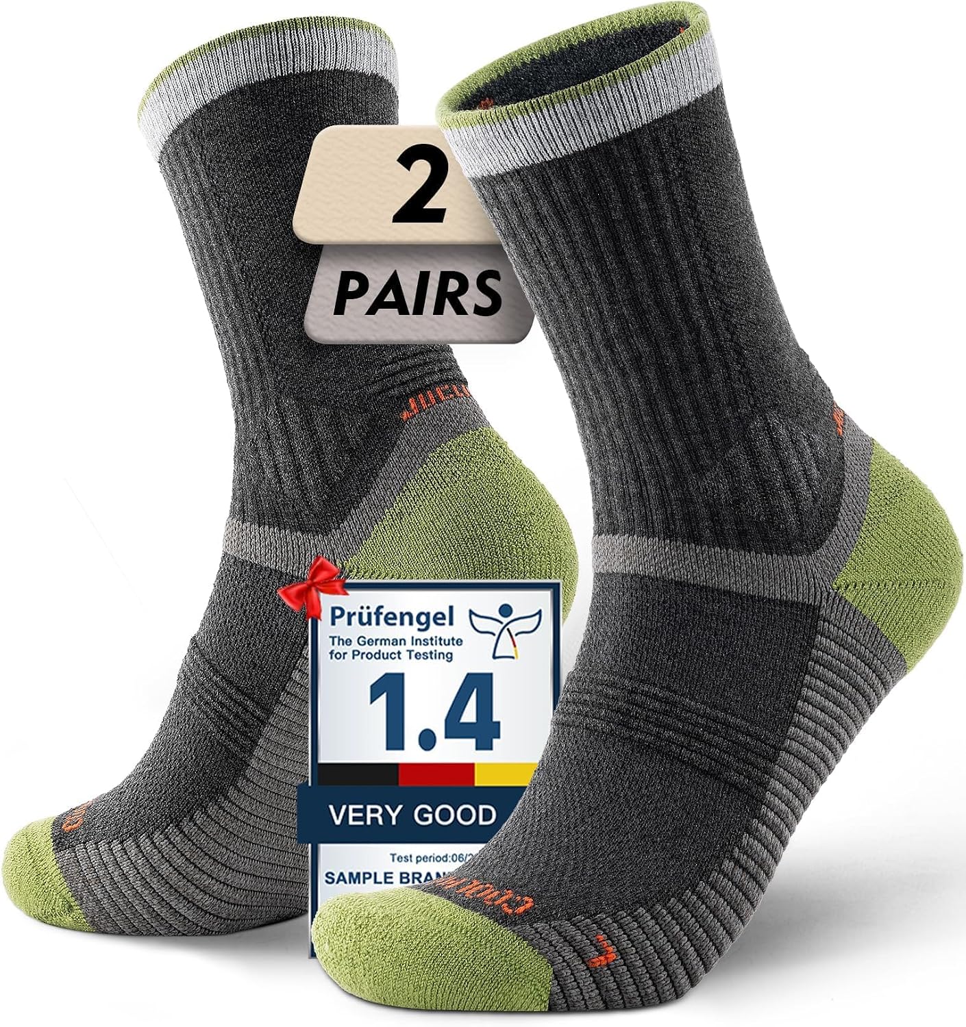 Juclise Men's Merino Wool Midweight Hiking Socks, Micro Crew, 2 Pairs