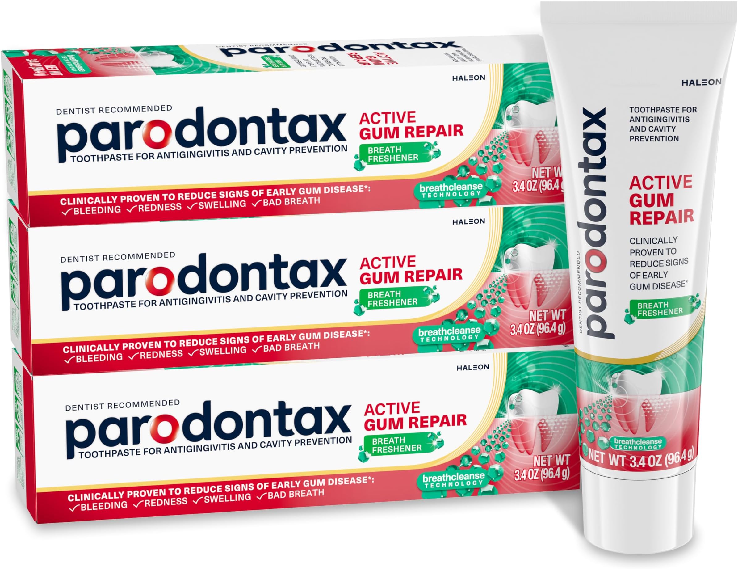 Active Gum Repair Breath Freshener Toothpaste, 3x3.4 oz