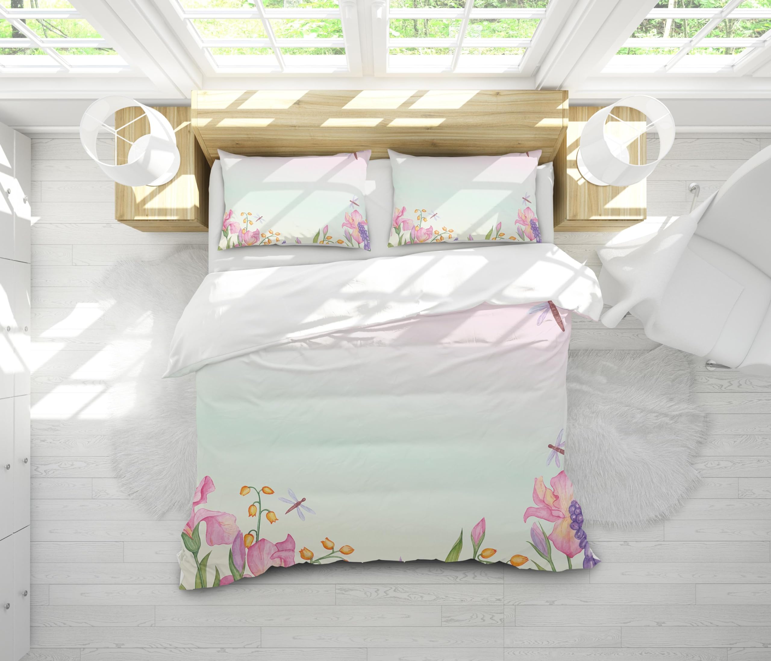 Bettwäsche-Set 3-teilig, Wendbar Mit Blumen-Zweig-Muster – Queen Size 228x228 Cm, Aus Weicher Mikrofaser