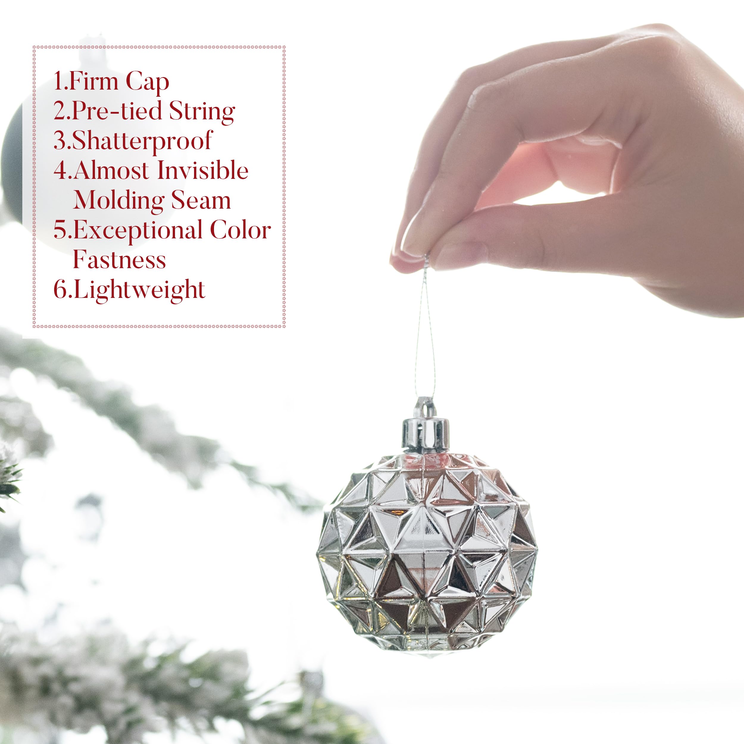 Valery Madelyn Lot de 50 boules de Noël incassables à suspendre pour sapin de Noël et Halloween, 5,1 cm, blanc et argenté