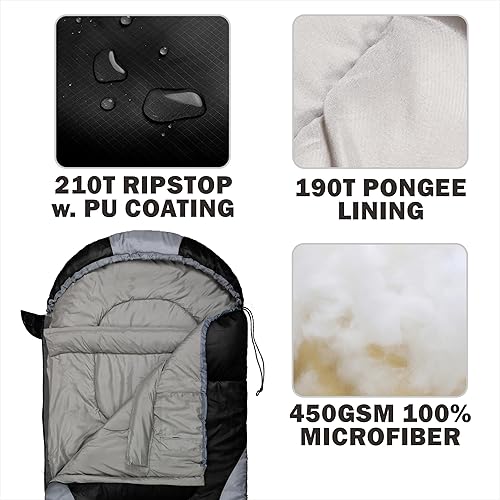 Miniatura 6 de Sacos de dormir de invierno de 0 grados para adultos camping (15.87 ozm) - Rango de temperatura (5F32F) saco de compresión impermeable portátil -
