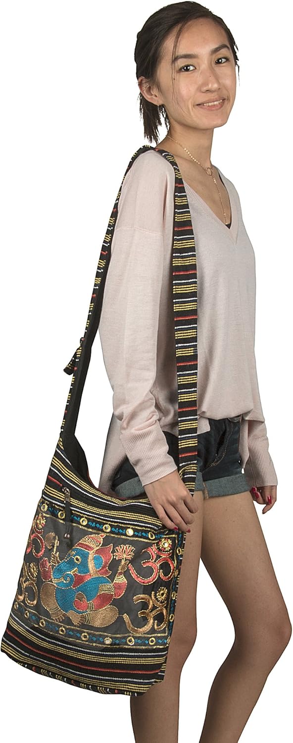 Women Hobo Black Cross Body Shoulder Bag Elephant Embroidered School Everyday Shopping Casual Lightweight - Image 7