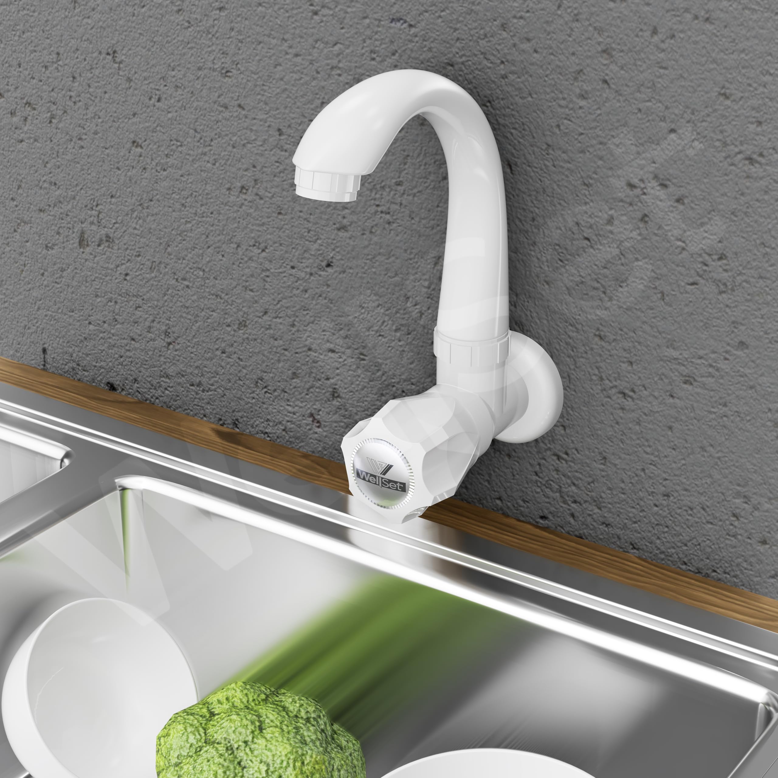 Well Set Single Handle Pull-Down Kitchen Faucet with Sprayer PVC Sink Cock Tap Wall Mounted White Plastic Swinging Spout for Kitchen Wash Basin Quarter Turn Tap (B0D31WDVF2) Amazon Price History, Amazon Price Tracker