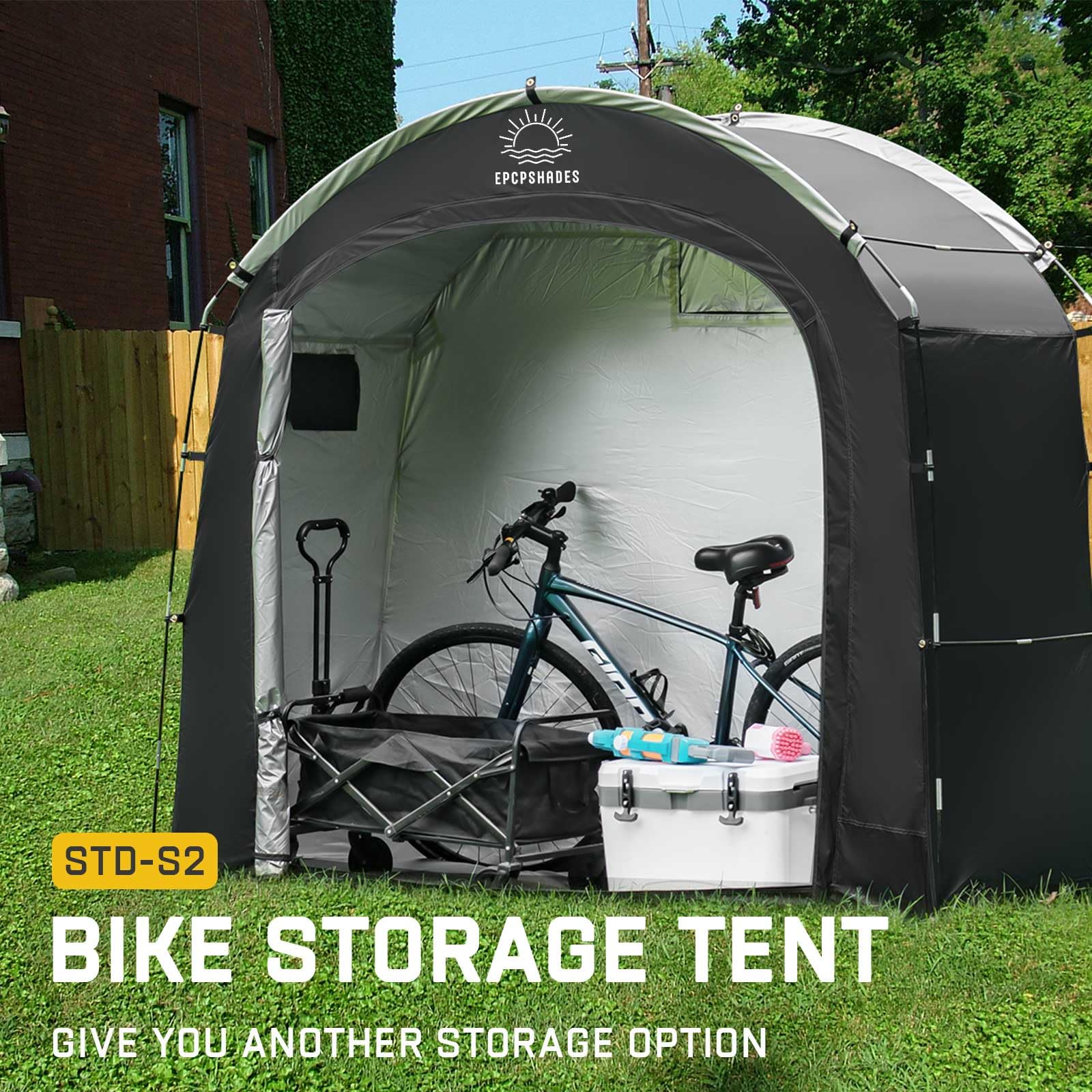 Fahrradabstellzelt mit Stahlgestell, wasserabweisend, UV-beständig, für Außenbereich/Garten, PE-Bedeckung mit Reißverschluss, ideal für Fahrräder und Motorräder, Hütte