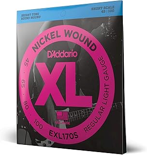 D'Addario Bass Guitar Strings - XL Nickel - EXL170S - Perfect Intonation, Consistent Feel, Powerful Durability - 4 String Set - 45-100 Regular Light, Short Scale
