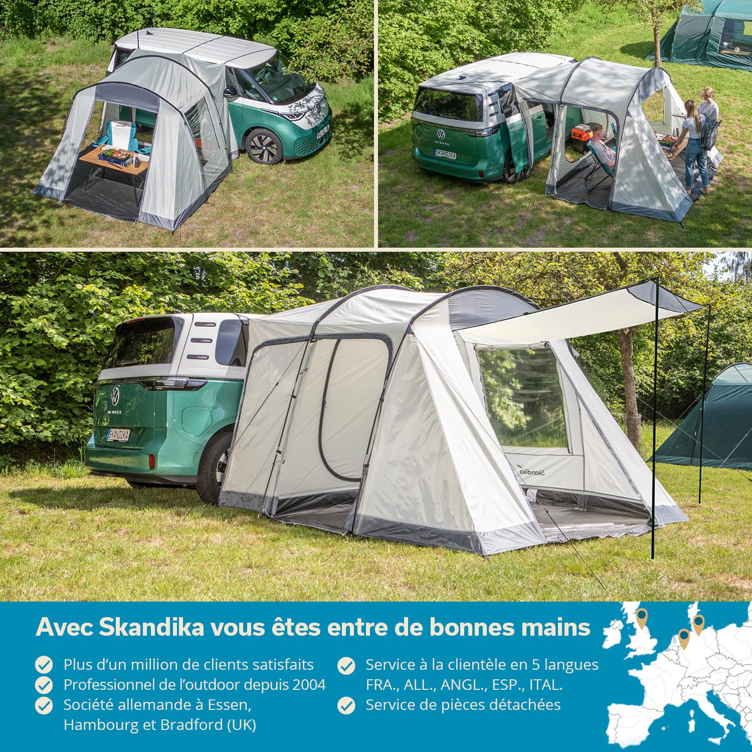 Skandika Camper Tramp Auvent de bus | Autonome avec cabine de couchage pour 2 à 4 personnes, hauteur debout 2,1 m, toit pare-soleil, colonne d'eau 3000 mm | Tente pour voiture, bus, van, monospace,