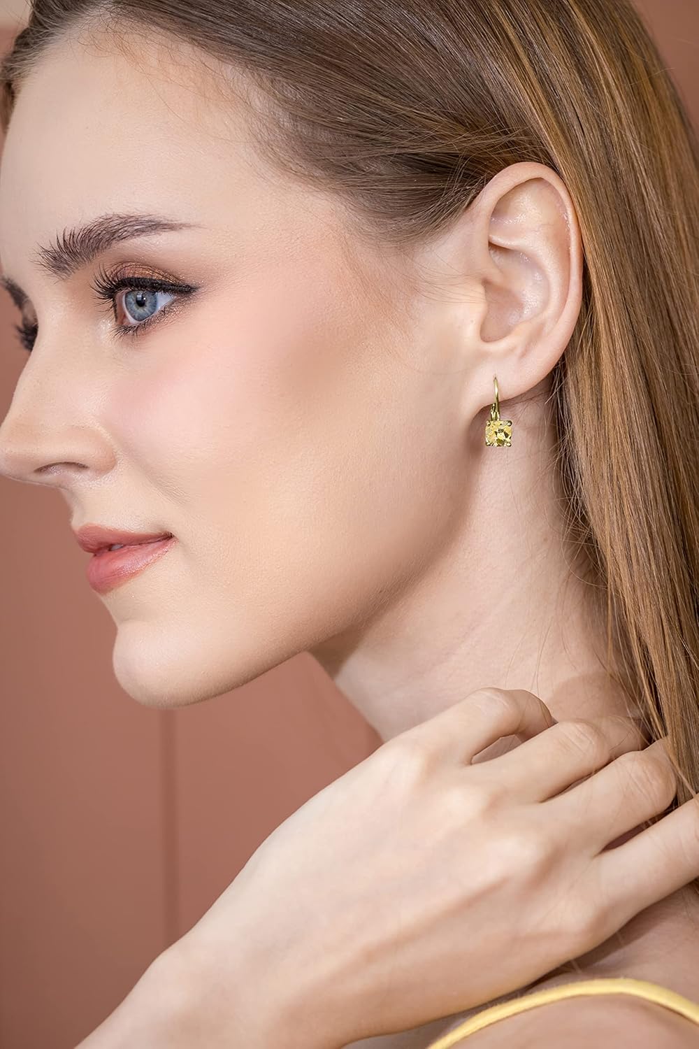 Birthstone Earrings for Women - 7mm Cushion Solitaire Leverback Drop Earrings, Genuine or Synthetic Gemstone, Dainty Sterling Silver or Gold Flash Silver