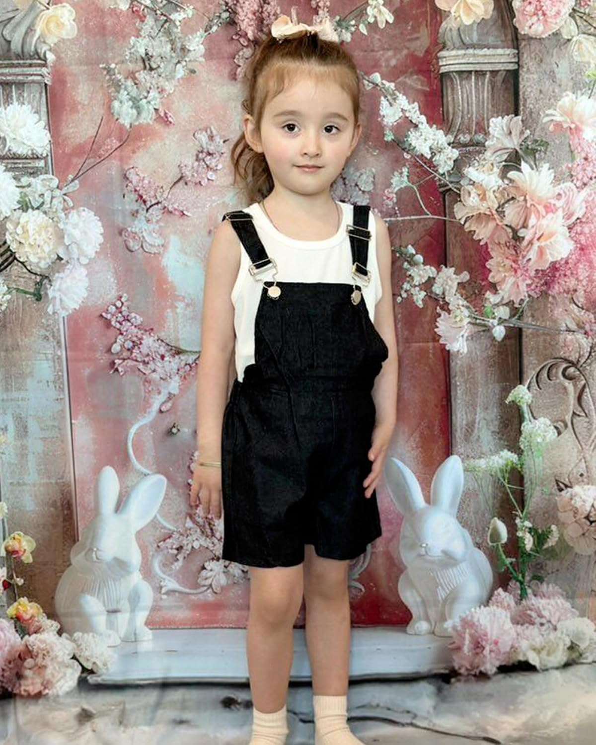 HINTINA Toddler Little Girl Summer Casual Loose Fit Adjustable Overall Shorts Rompers Bib Shortalls 2 Pieces Outfits