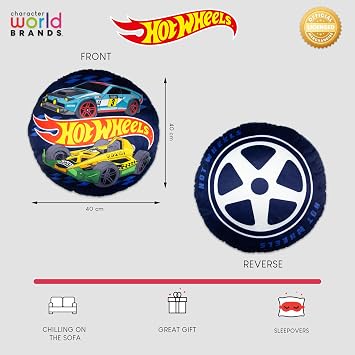 Hot Wheels Officially Licensed Shaped Round Cushion | Race Car Wheel | Motorway Design Stuffed Plush Shaped Round Pillow | Perfect For Bedroom Or Gaming Décor| 40x40 cm