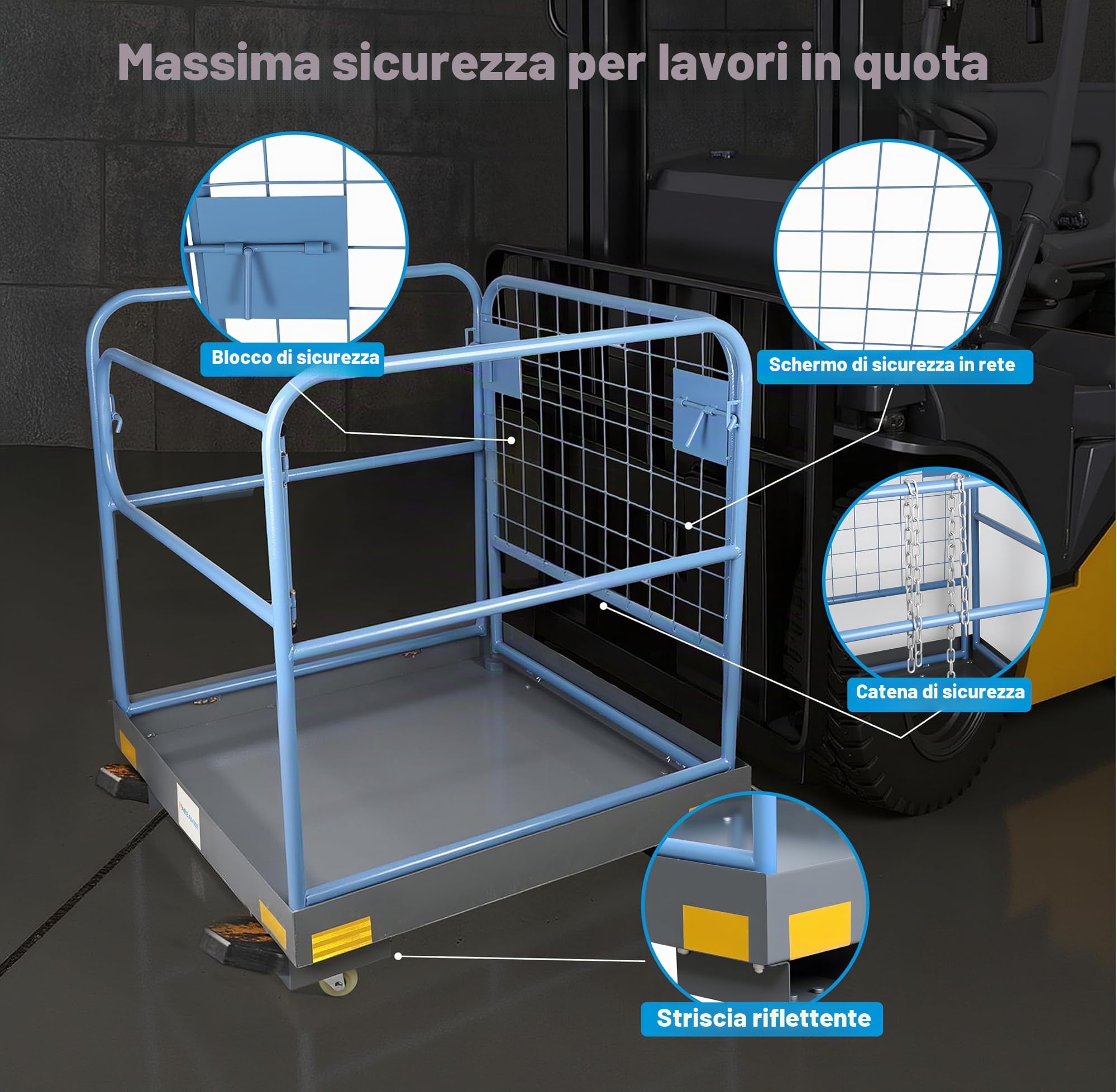 Piattaforma di lavoro pieghevole, 92 cm x 92 cm, piattaforma di lavoro per carrelli elevatori con capacità di carico di 590 kg, con volanti silenziosi bloccabili e catene, può contenere da 1 a 2