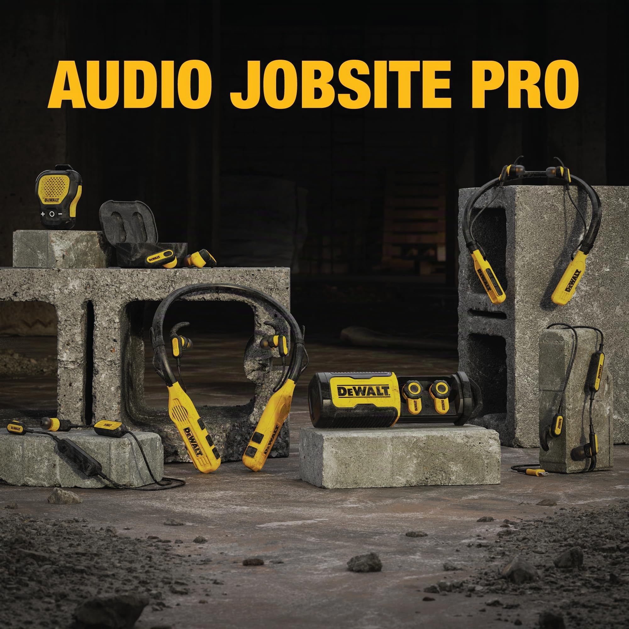 DEWALT Écouteurs sans Fil Bluetooth Robustes Jobsite Pro X2 ANC, réduction Active du Bruit, Commandes rotatives, autonomie de 10 h (Plus de 40 h avec étui), 4 Modes d'égalisation, IP54