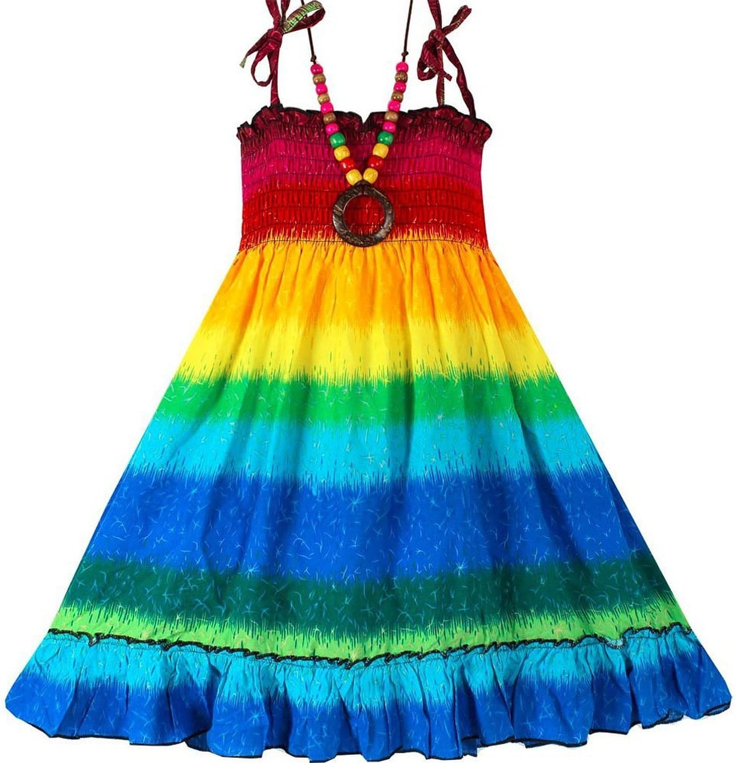 SUNKIDS Kids Girls Summer Bohemia Boho Dress Floral Sleeveless Pleated Mini Dress with Necklace (5T, F)