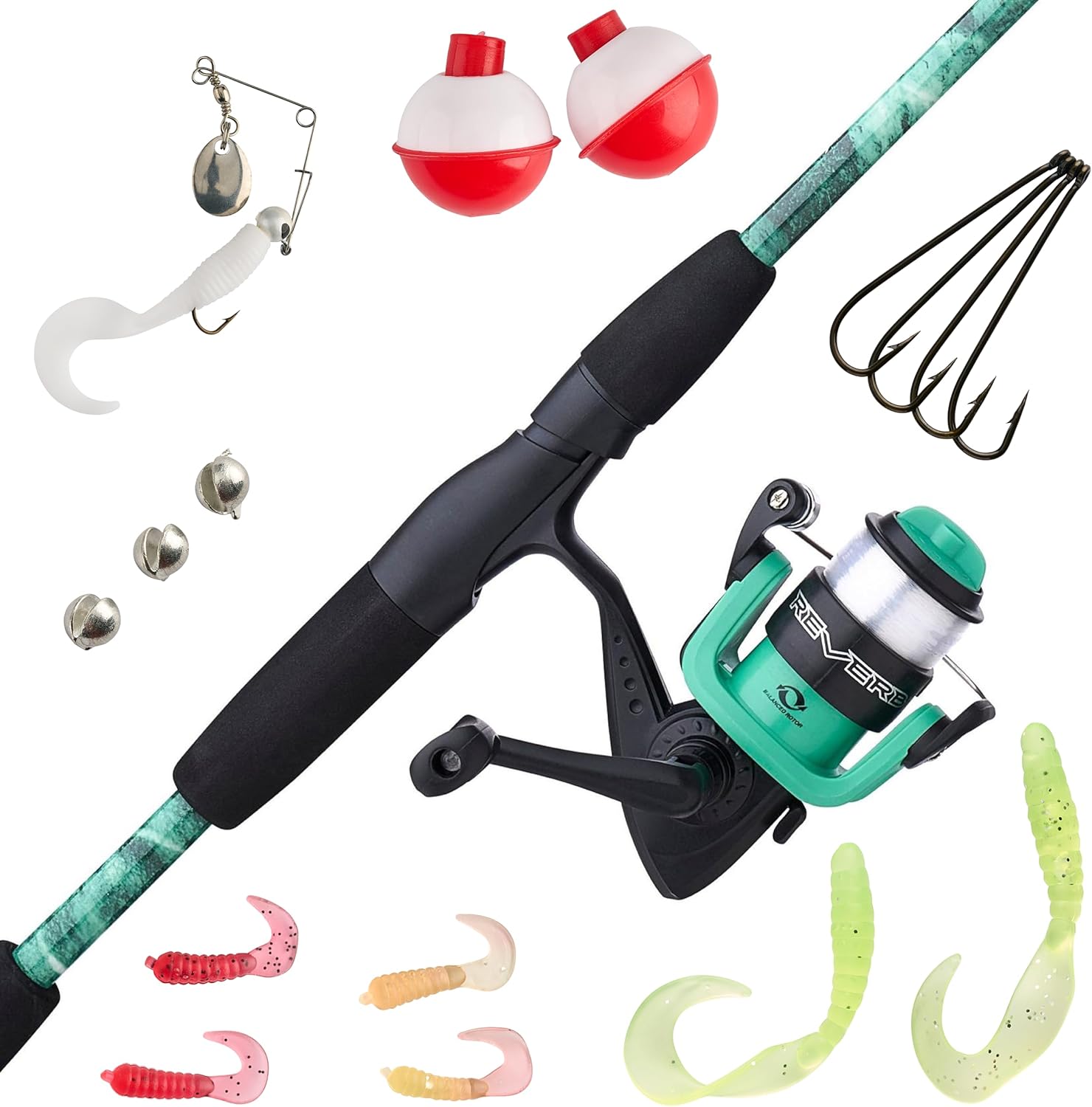 Shakespeare Reverb Spinning Reel and Fishing Rod Combo Durable Tubular Glass Rod Blank Construction, EVA Handle