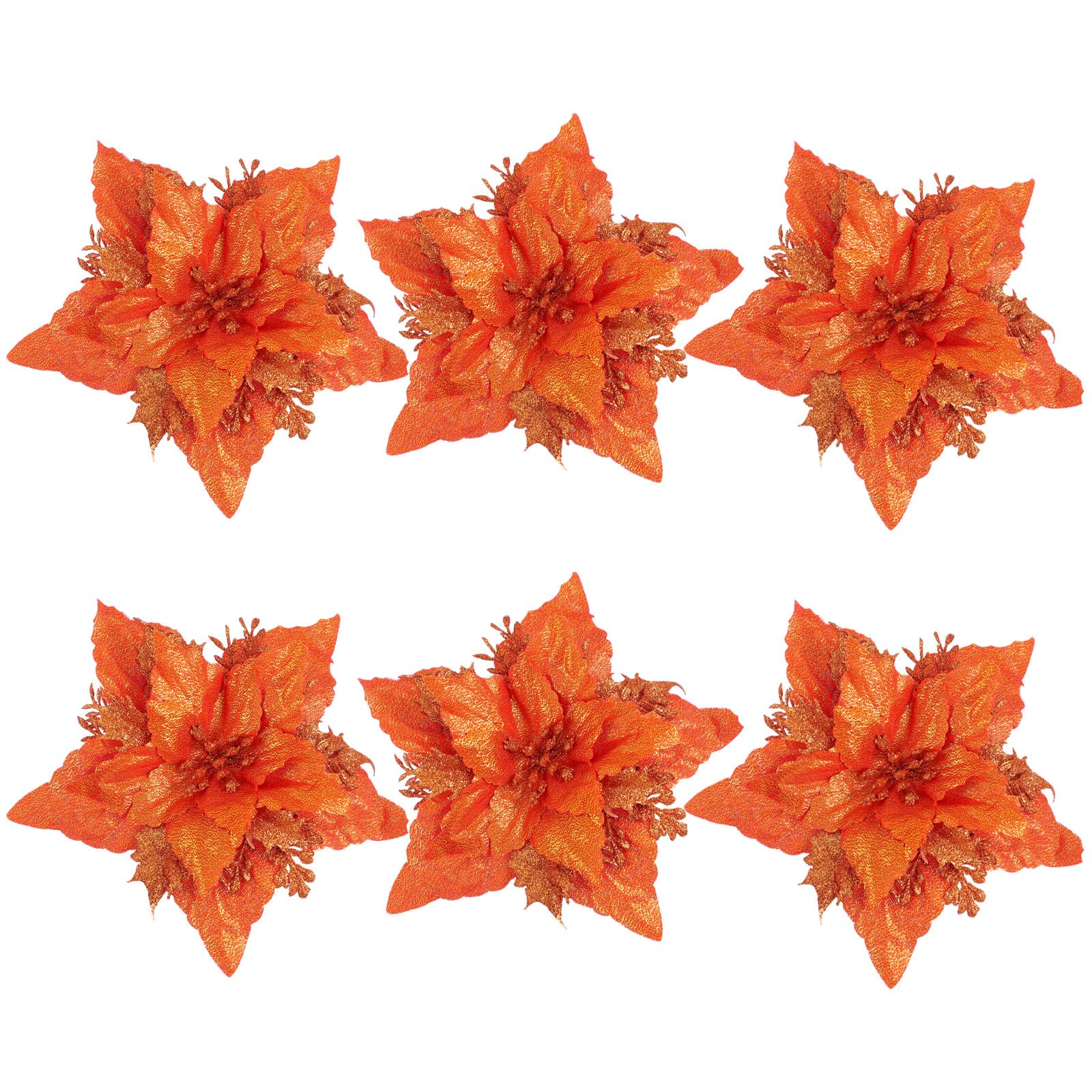 Toddmomy 6pcs Artificial Poinsettia Flower Simulated Wreath Flowers Decorative Floral Accessories Christmas Tree Ornaments for Home Party (Orange)