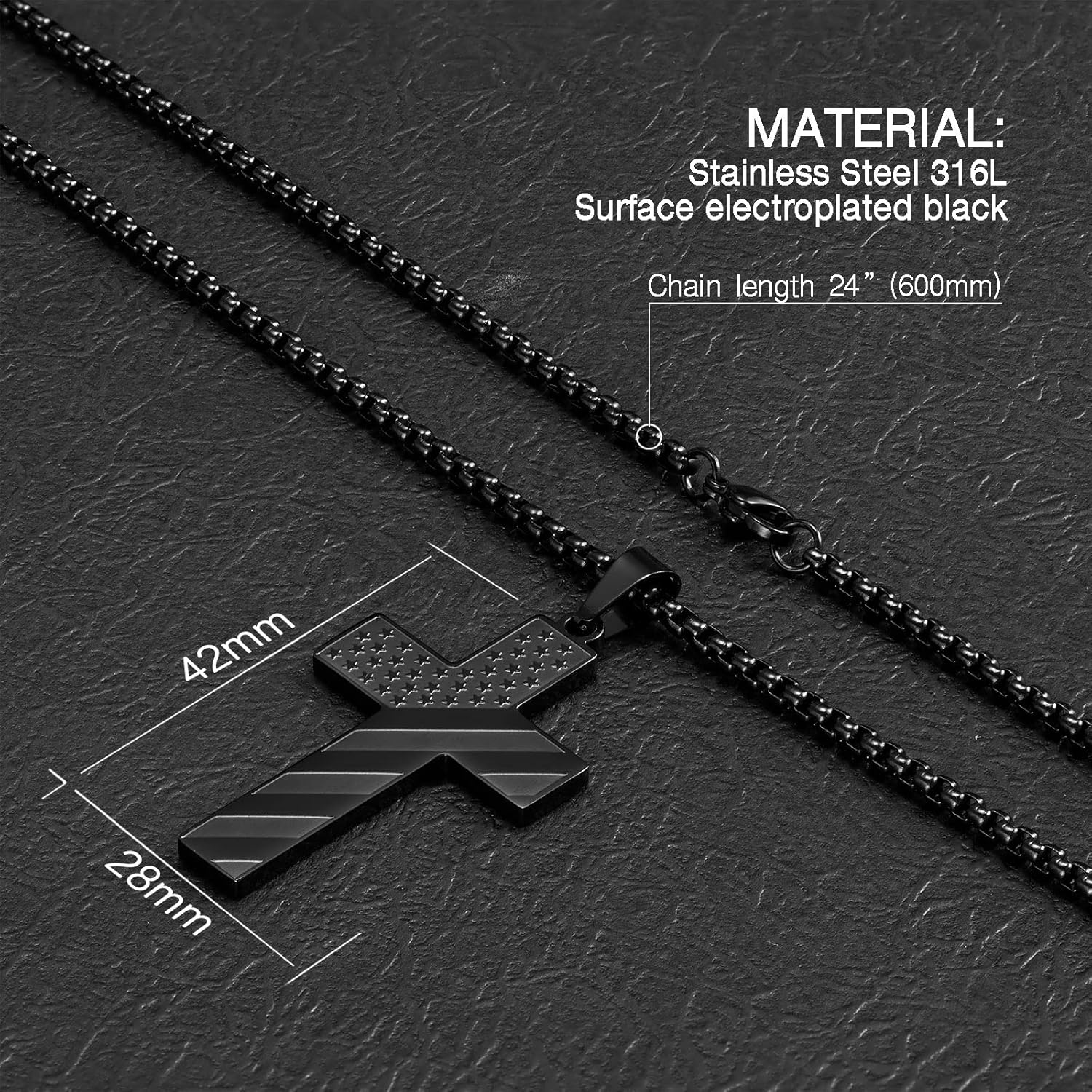 HOFOYA American Flag Black Cross Stainless Steel Faith Jesus Chain Necklace With Bible Verse Christ Pendant Jewelry for Men Womens. - Image 5