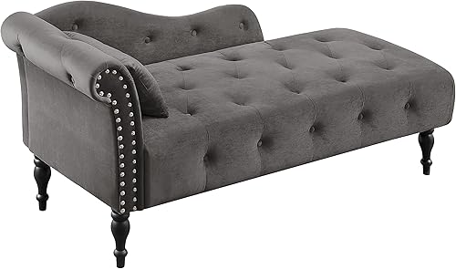 Miniatura 152 de Polibi Tumbona pequeña de 58 pulgadas con cabeza de clavos, moderna tumbona de terciopelo copetuda para sala de estar u oficina, sofá de descanso /