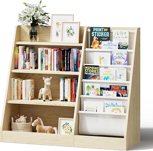 Miniatura 102 de Estantería de madera rosa de 4 niveles para niños, estantería de 5 capas, estante para libros de almacenamiento para bebés, organizador de juguetes