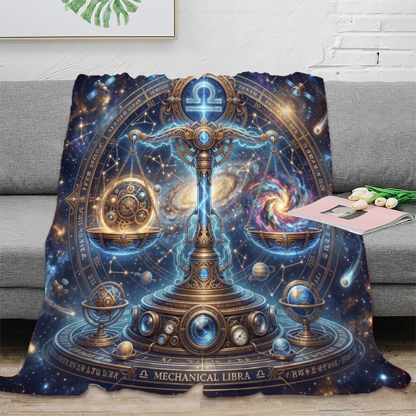 H3B8U2Y5 Zodiac Libra Celestial for Flannel Throw Blanket, Car Travel Couch