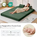 Youzi Lit de canapé pliant chaise convertible avec oreiller, 4-in-1 Matelas pliable Futon Couch Lit à Lounge Chaise pour salon, Chambre, Dorm & Invité, Couverture lavable, Vert, Reine