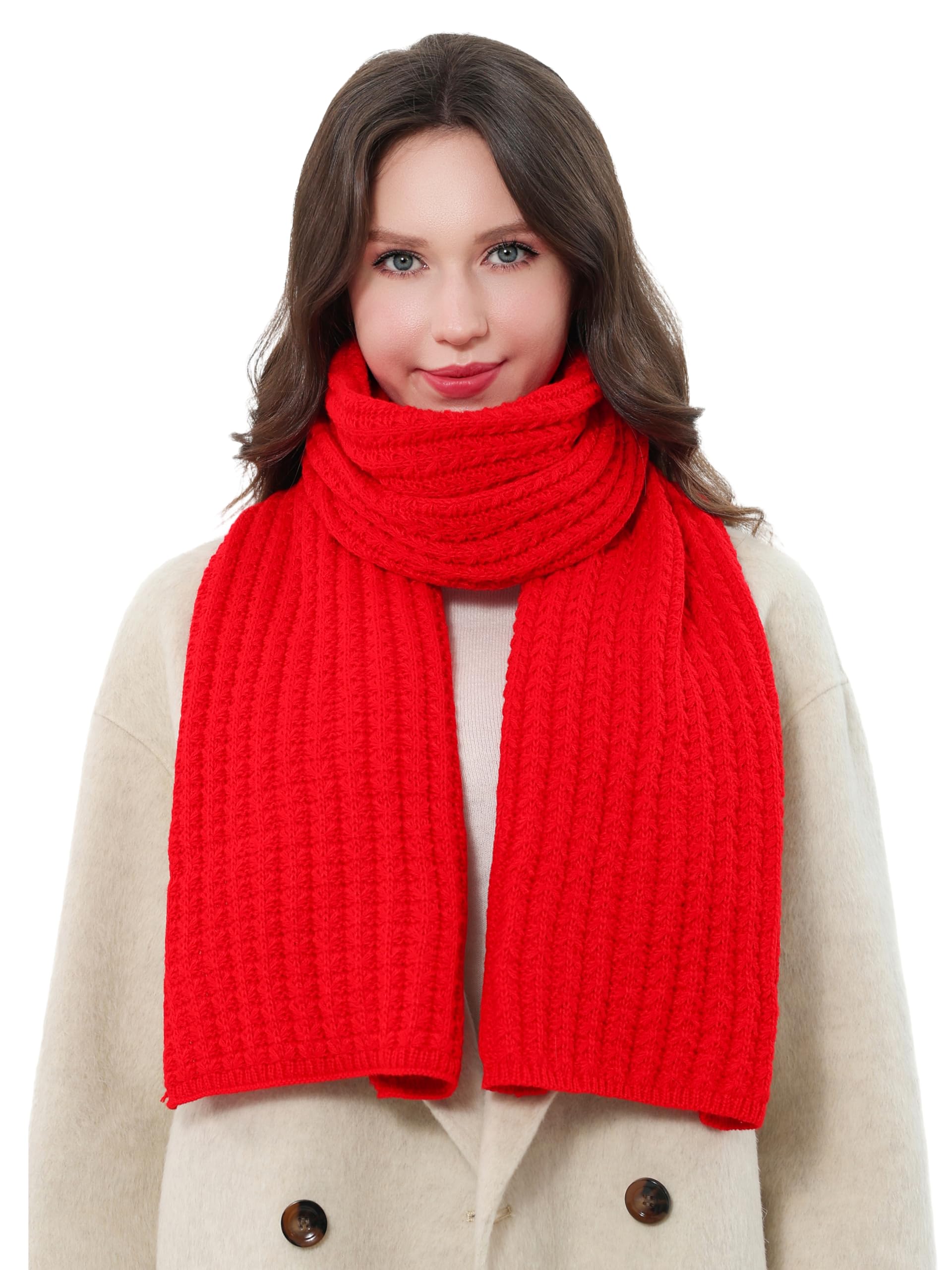 DonDon scarf for women uk winter scarf knitted scarf - Red