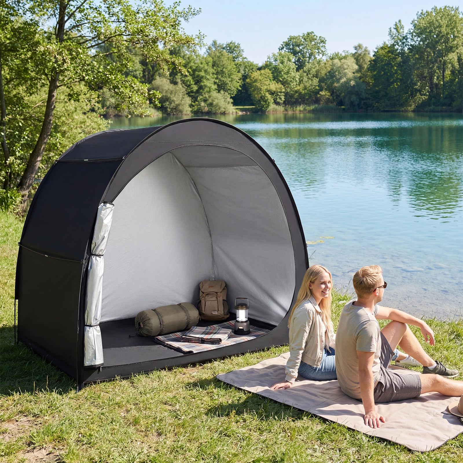Goplus Bike Storage Shelter, Portable Bicycle Shed w/Waterproof PU Coated Oxford Fabric, Floor Mat, Zippered Door, Bicycle Protection Cover Shelter for Motorcycles, Garden Tools, Lawn Mowers — view 9