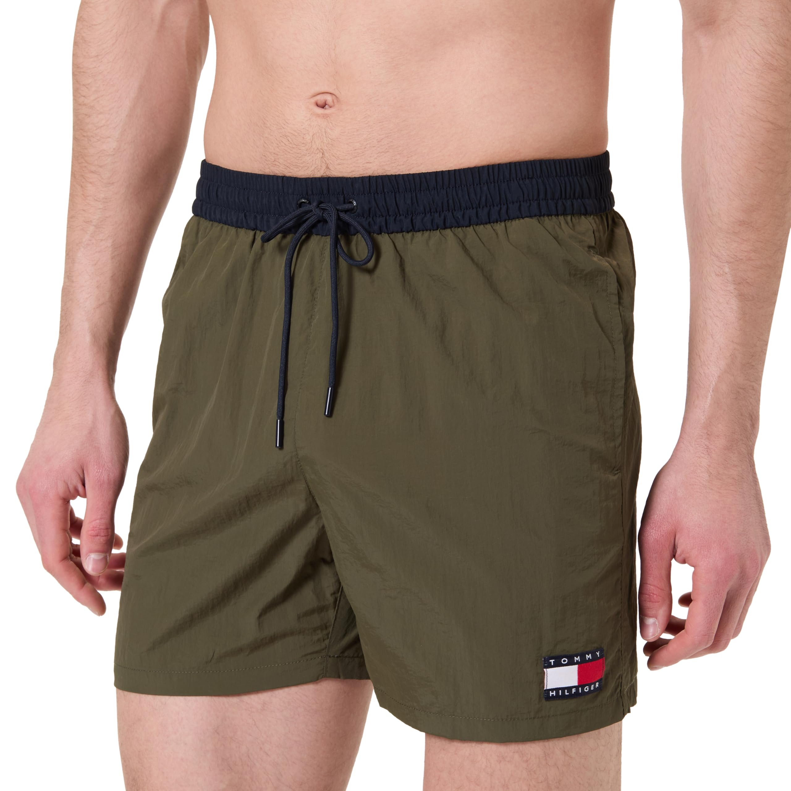 Tommy Hilfiger Men’s Medium Drawstring Swim Shorts, Green (Army Green), S