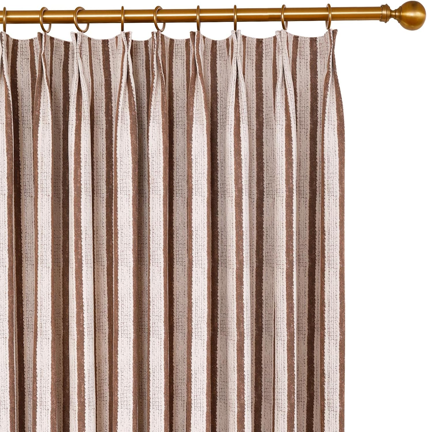 Coffee White Striped Pinch Pleated Curtains 50 Width 90 Inch Long Classic Printed Light Filtering Drapes Suitable for Living Rooms and Bedrooms