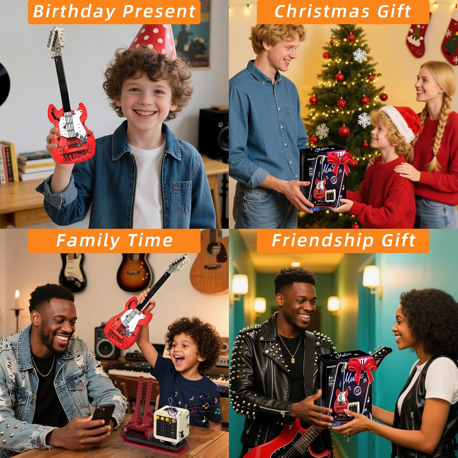 Electric Guitar Music Interactive Building Set for Music Lovers, Bluetooth Connectivity & Reverb Amplifier, Collectible Building Kit for Rockers, Adults, and Kids (500+ PCS)