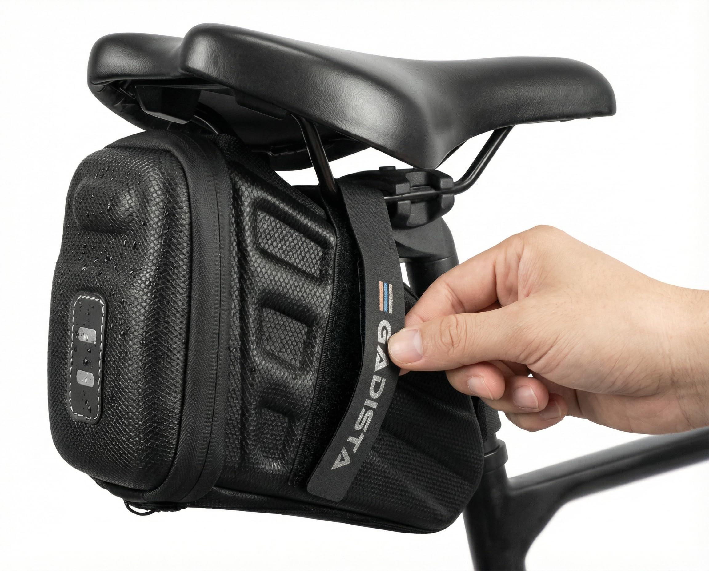 GADISTA Sacoche de Selle Vélo Coque Rigide Étanche VTT Route 1,2 L | Fixation velcro rapide, rangement pour outils et chambre à air, avec bandes réfléchissantes