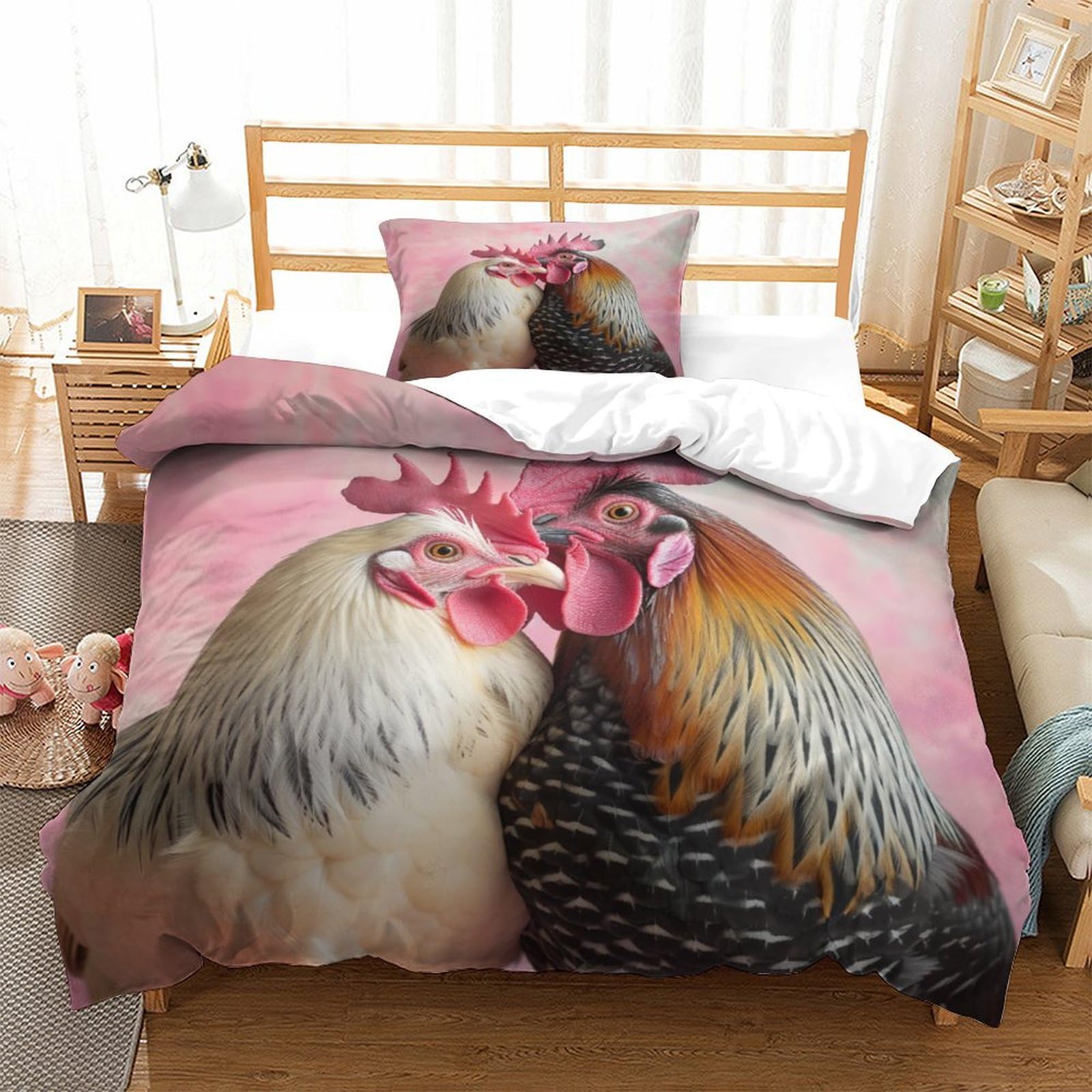 P1s9u7w5y Gallic Rooster-8 3D Printed Country Animal Rooster Duvet Cover Set 3Pcs Microfiber Rustic Chicken Bedding Set Single（135X200cm）