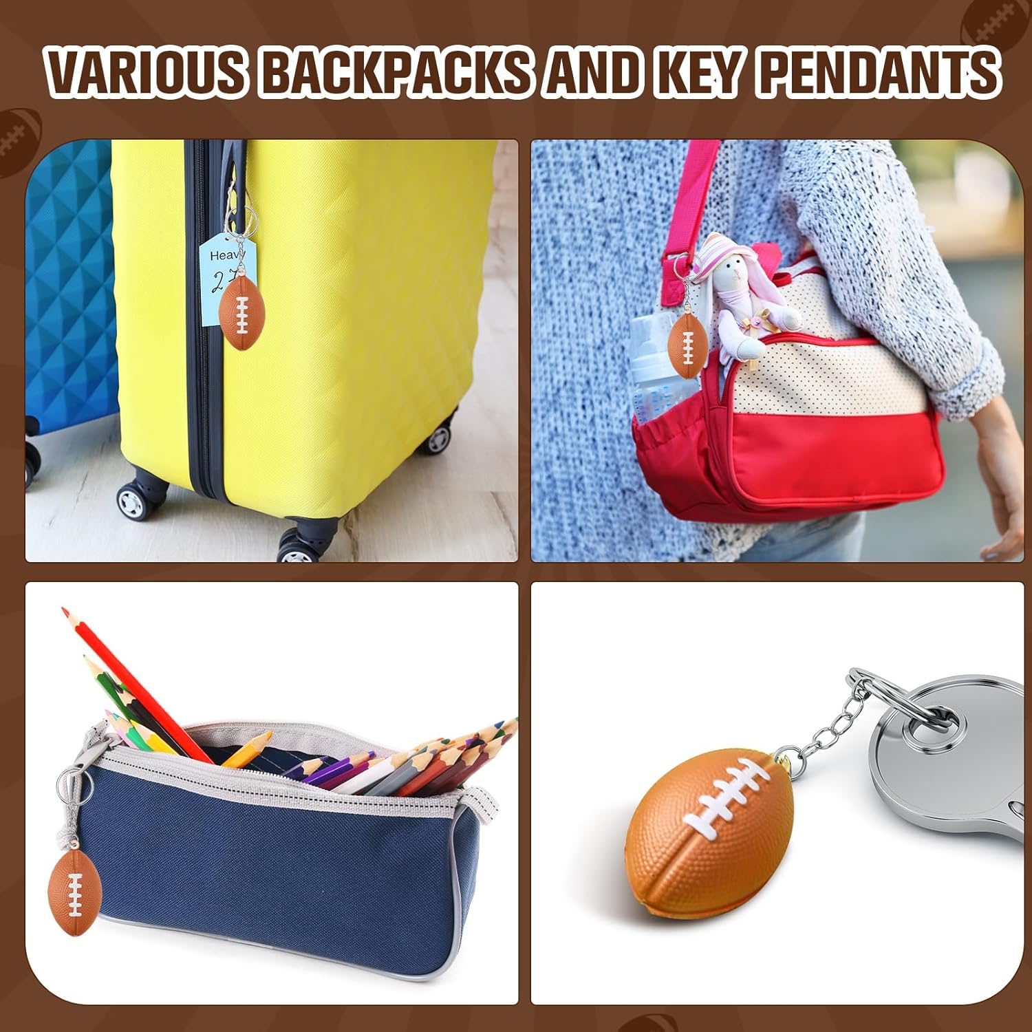 Kasyat 48 Pack Football Keychain Bulk Football Favors Mini Stress Ball Keychains for Boys and Girls Sports School Carnival Reward Theme Party Goodie Bag(1.97 Inch)