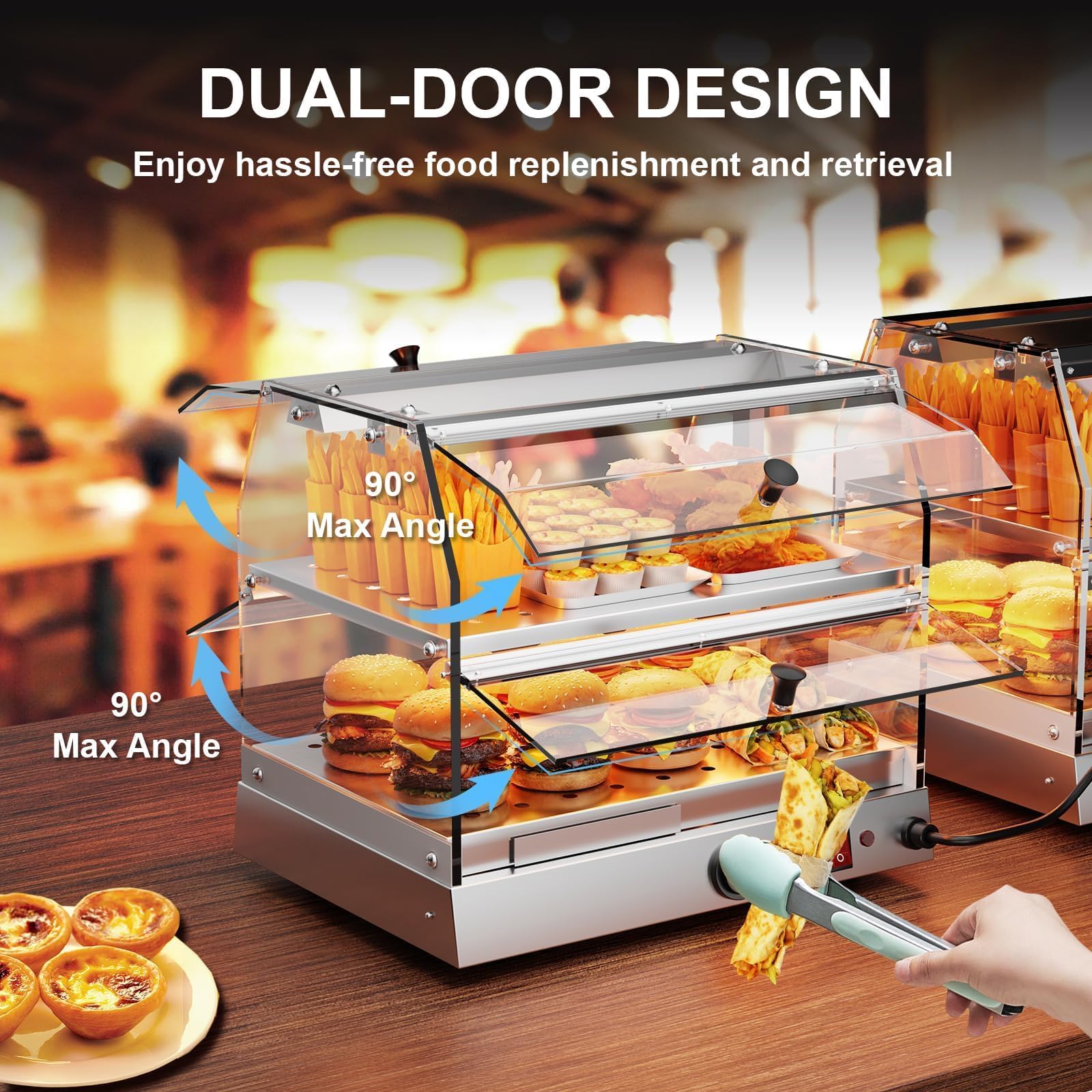 TAIMIKO Calientaplatos Comercial,Calentador de Alimentos de Acero Inoxidable de 2 Niveles para Pizza, Platos Calientes, bollería, mostradores, panaderías, restaurantes