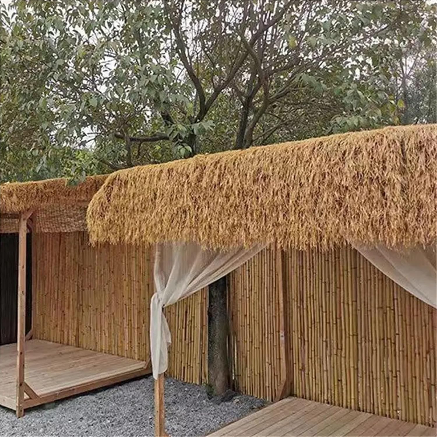 Artificial Thatch Roof Roll Artificial Thatched Roof Roll, Plastic Synthetic Turf for Bars Cottages Gazebos Outdoor Farmhouses and Rooftop Decor
