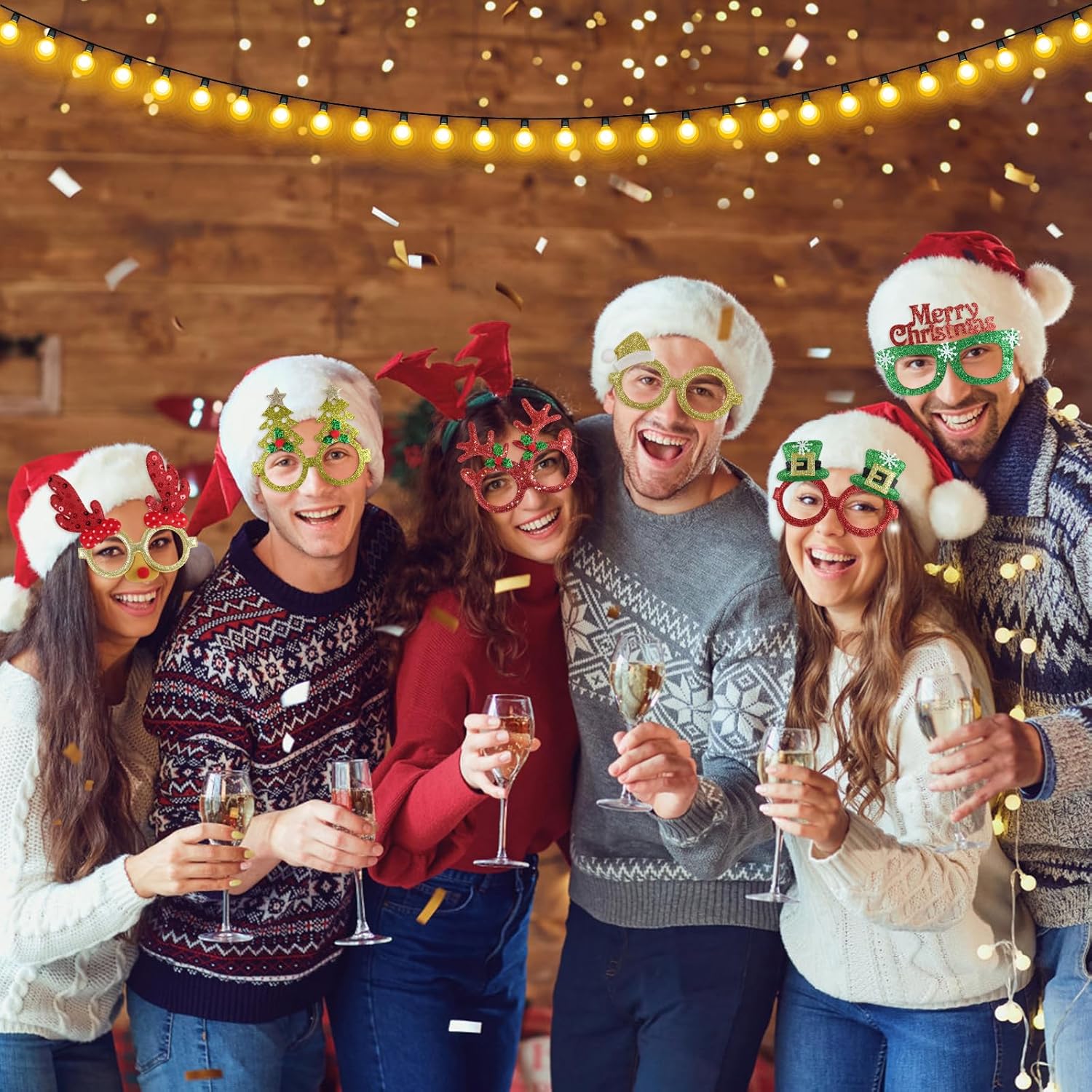 GoosWexmzl 24 Pcs Christmas Glasses Frames, Christmas Tree Santa Reindeer Glitter Eyeglasses, Funny Christmas Decoration Accessories for Adults, Holiday Favors Photo Booth props - Image 4