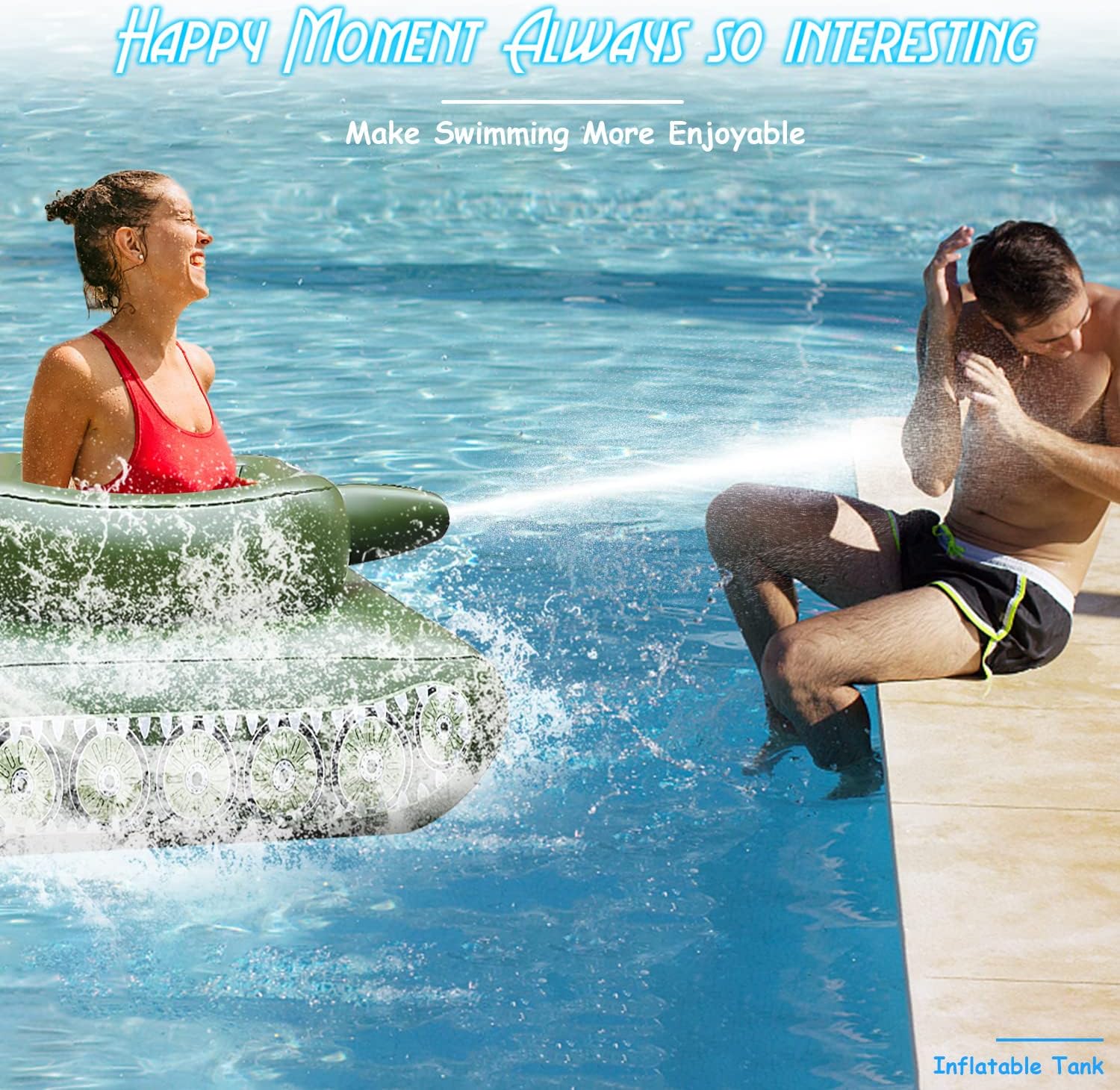 Inflatable Tank Pool Float with Water Cannon – Splash Water Gun Tank Toy for Kids & Adults