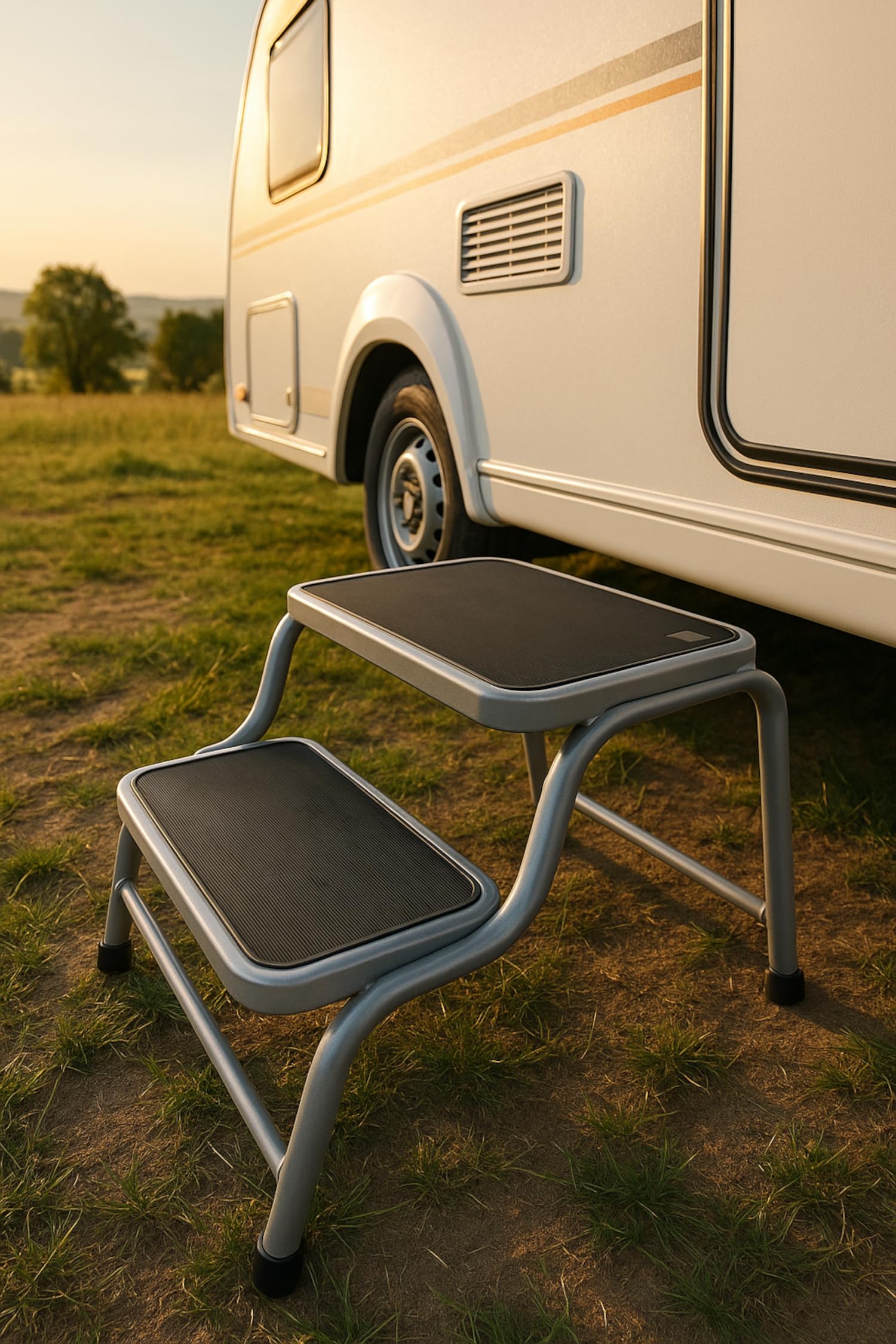Preiswert & Gut Doppeltrittstufe Wohnwagen aus Stahl – rutschfeste Trittstufe mit 2 Höhen (20/38 cm) Ideal für Camping, Wohnmobil & Caravan 2 Stufen bis maximal 150 kg Traglast