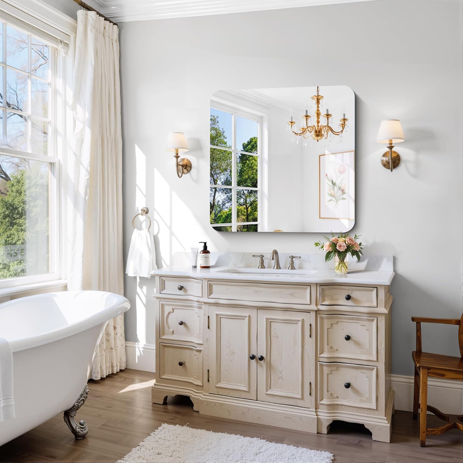 CILIBER Frameless Mirror, 30x30 Square Bathroom Mirrors for Wall Rounded Corner, Frameless Vanity Mirror Over Sink with Polished Edge, 3mm Tempered Glass, Decorative for Bedroom, Living Room, Entryway