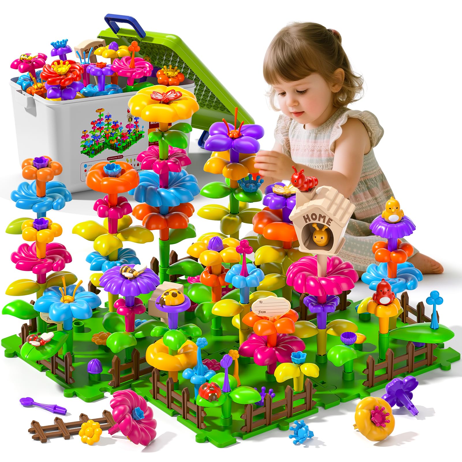 112 Pcs 3 Year Old Girl Gifts,Toddler Flower Garden Building Set Stem Toys Gardening Activities Ideas DIY Crafts,Best Stacking Game for Daycare Kindergarten Family 3 4 5 6 7 Years Kids (112 PCS)